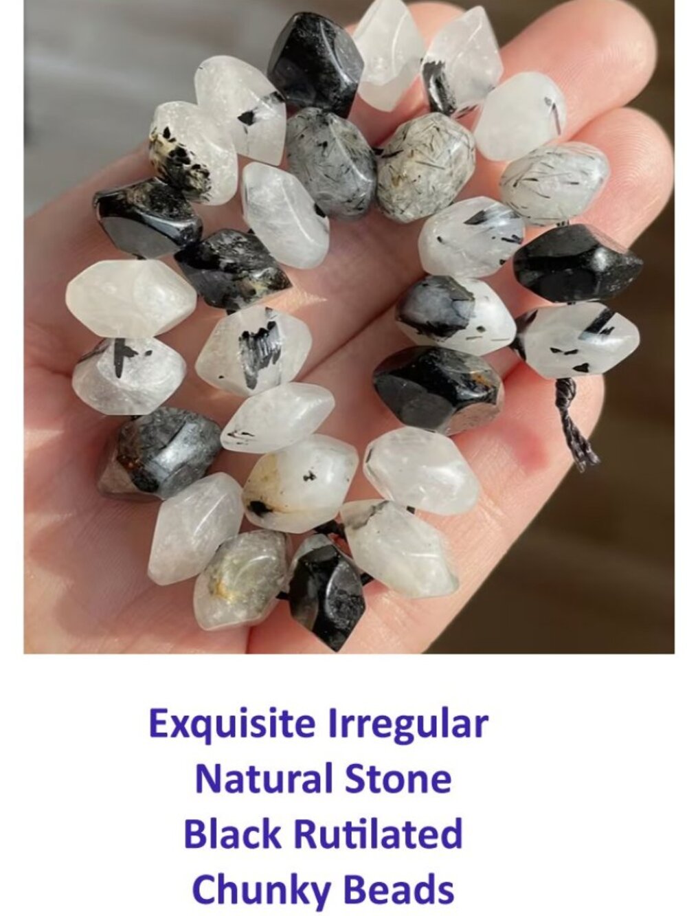 Exquisite Irregular Natural Stone Black Rutilated Chunky Beads 25 Beads